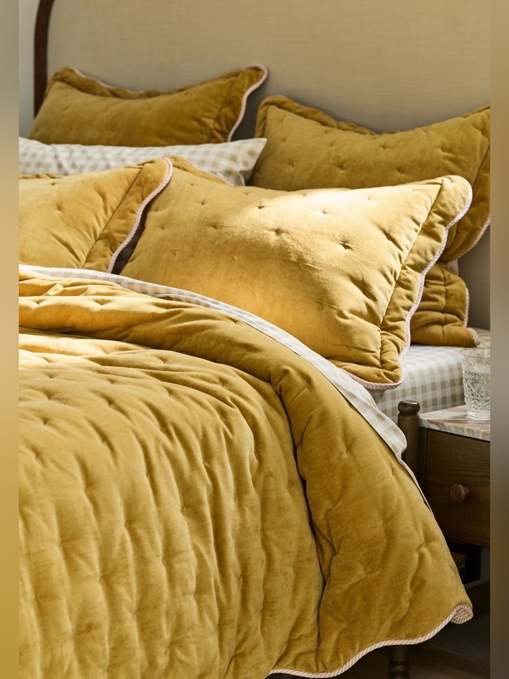 Anthropologie Abbott Cotton Velvet Solid Scalloped Quilt, Queen, Maize